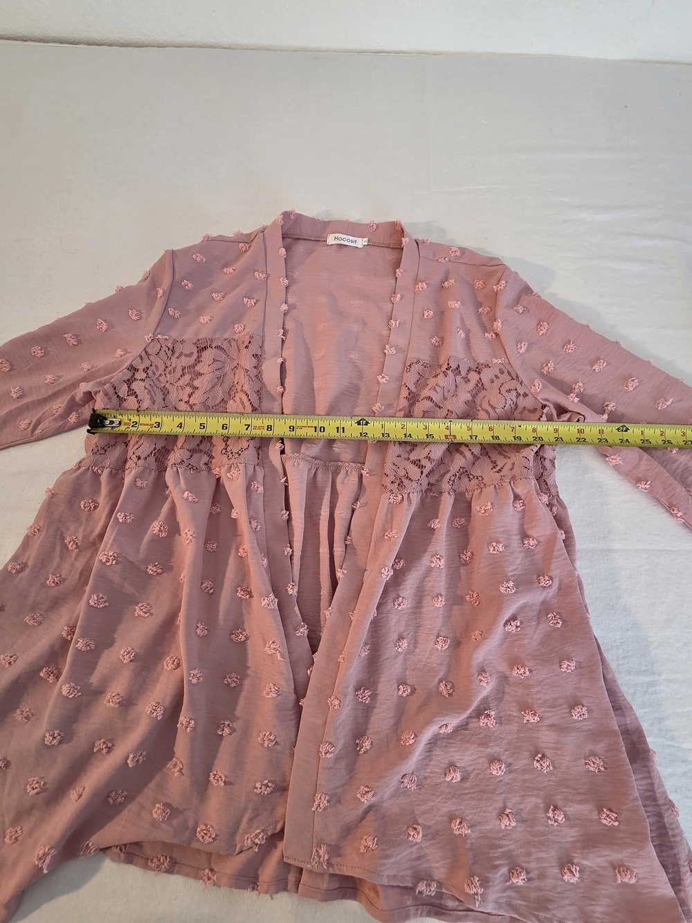 Festive Boho Pink Lace Open Front Cardigan. Size XL - Picture 4 of 5